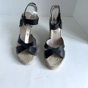 Mimco Black Leather Criss Cross Strap Wedge Espadrille Size 40